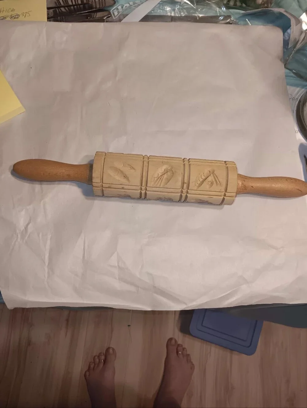 Wooden Hand Carved 14 In Wood Rolling Pin Crusts Butter Pats Etc